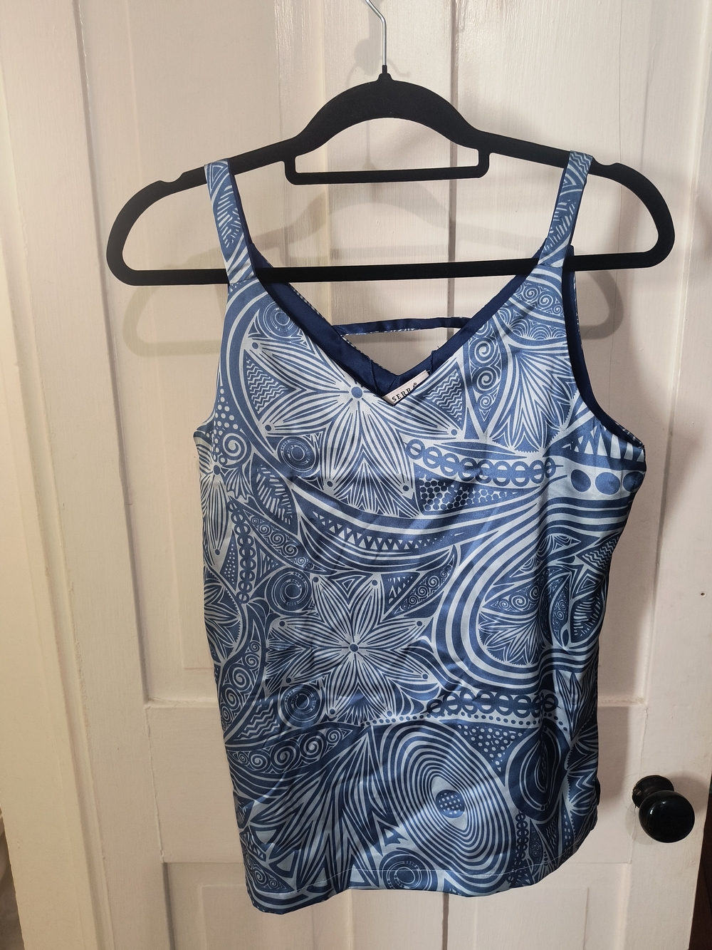 Blue Patterned V-Neck Tank Top